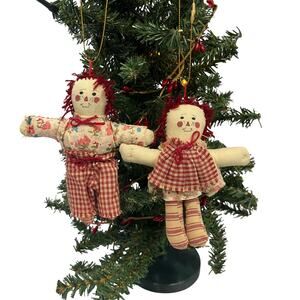 Raggedy Ann & Andy Style 5" Cloth Doll Christmas Ornaments